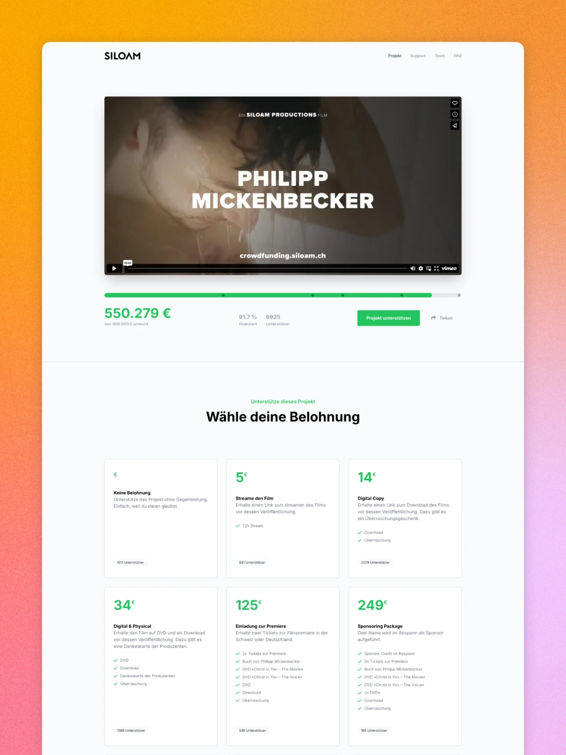 Screenshot of Siloam Crowdfunding