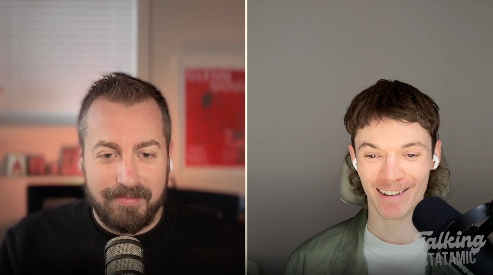 Talking Statamic podcast recording showing Michael LaRoy's and Joshua Blum's faces