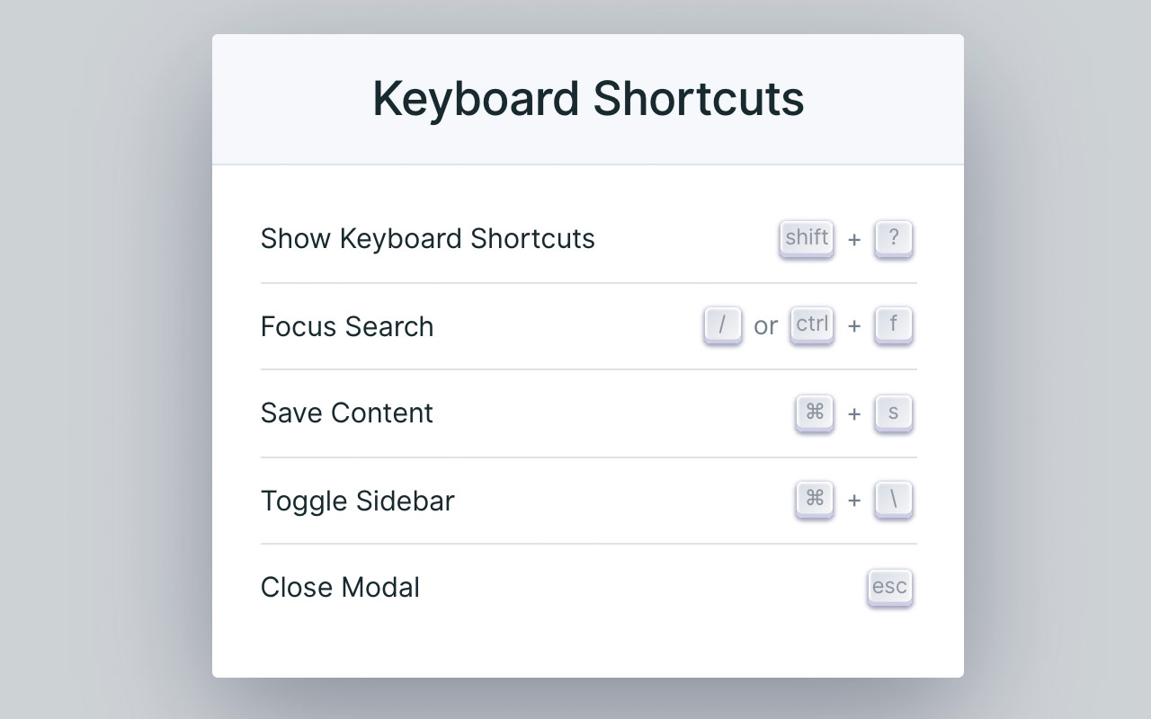Keyboard Shortcuts Screenshot
